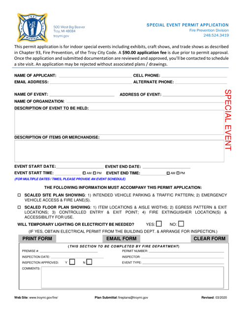 Special Event Application - City of Troy, Michigan Download Pdf