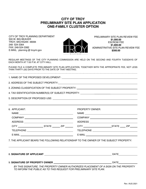 Preliminary Site Plan Application - One-Family Cluster Option - City of Troy, Michigan Download Pdf
