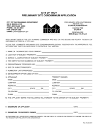 Document preview: Preliminary Site Condominium Application - City of Troy, Michigan