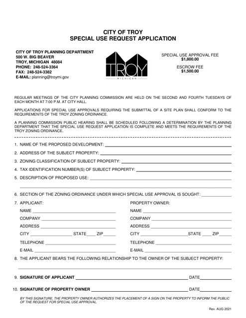 Special Use Request Application - City of Troy, Michigan Download Pdf