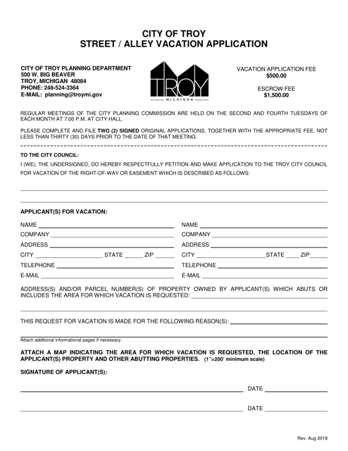 Street / Alley Vacation Application - City of Troy, Michigan Download Pdf