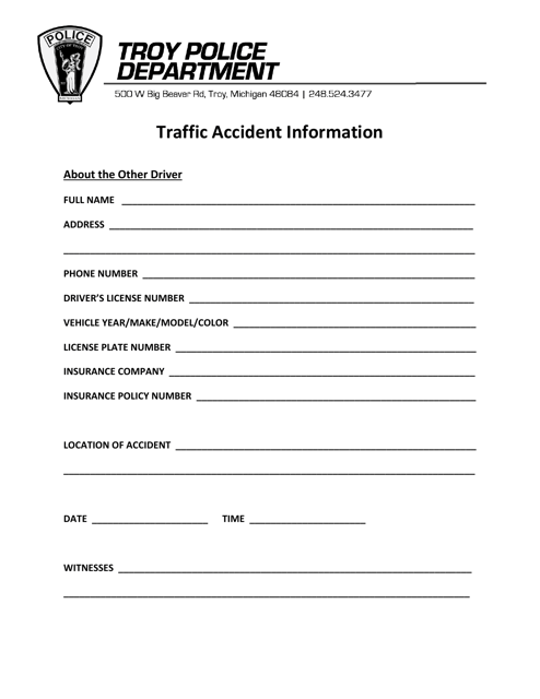 Traffic Accident Information - City of Troy, Michigan
