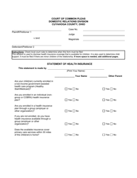 Document preview: Statement of Health Insurance - Cuyahoga County, Ohio