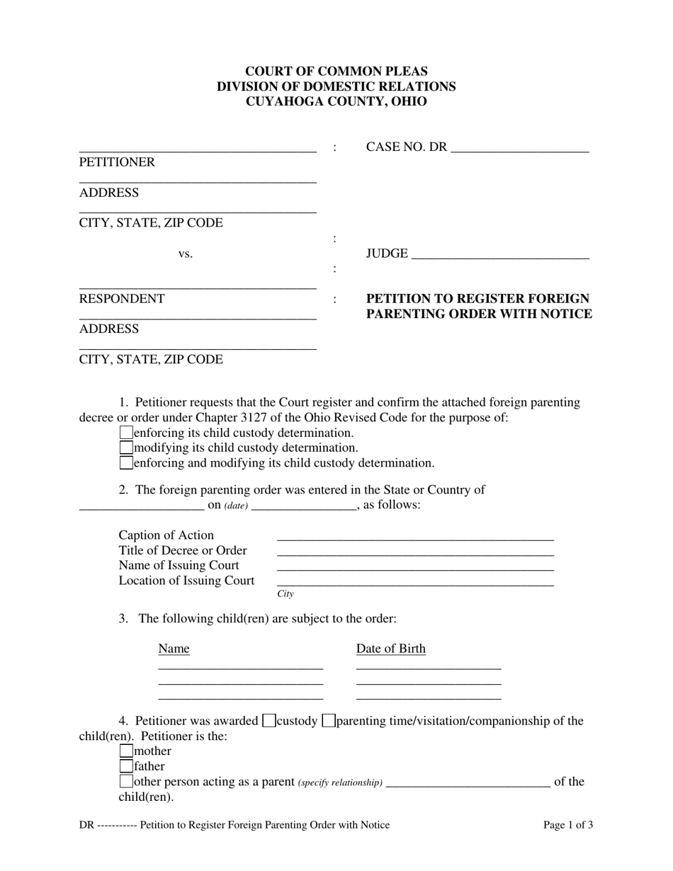 Cuyahoga County Ohio Petition To Register Foreign Parenting Order With cuyahoga-county-ohio-petition-to-register-foreign-parenting-order-with