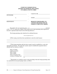 Document preview: Request for Hearing to Contest Registration of Foreign Parenting Order - Cuyahoga County, Ohio