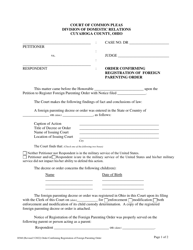 Document preview: Form H560 Order Confirming Registration of Foreign Parenting Order - Cuyahoga County, Ohio
