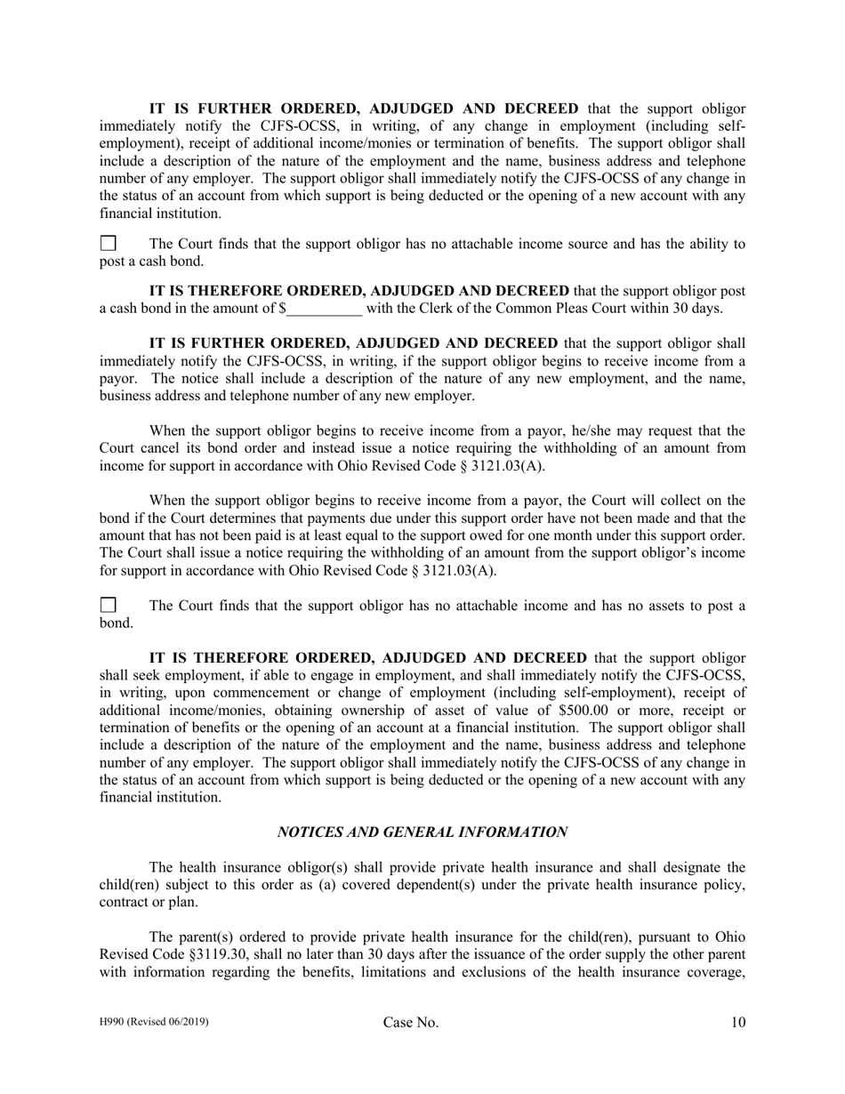 Form H990 Agreed Judgment Entry Modification of Allocation of Parental Rights and Responsibilities With Support - Cuyahoga County, Ohio, Page 10