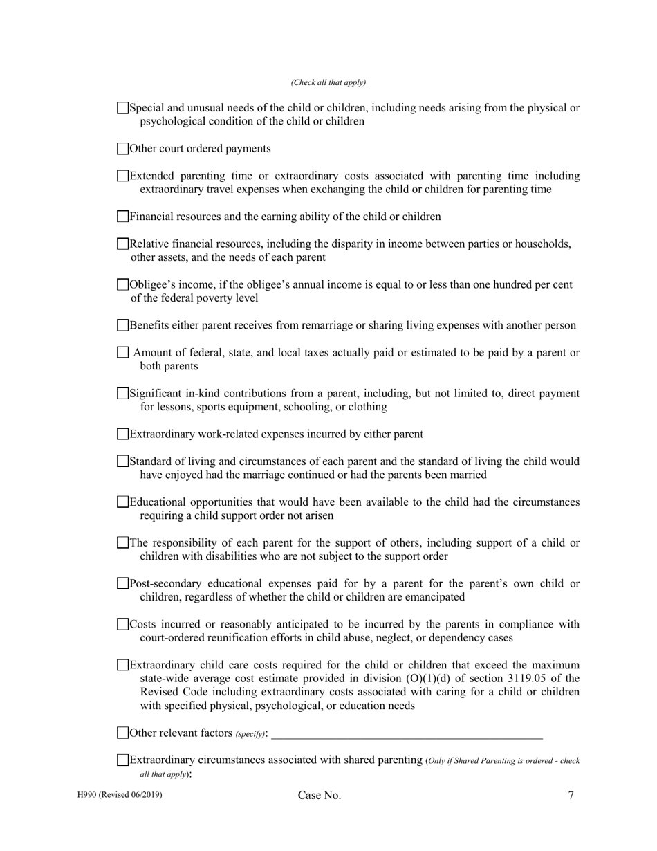 Form H990 Agreed Judgment Entry Modification of Allocation of Parental Rights and Responsibilities With Support - Cuyahoga County, Ohio, Page 7