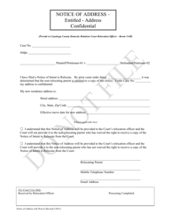 Document preview: Notice of Address - Entitled - Address Confidential - Cuyahoga County, Ohio