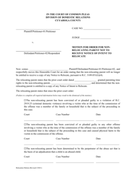 Document preview: Motion for Order for Non-relocating Parent Not to Receive Notice of Intent to Relocate - Cuyahoga County, Ohio