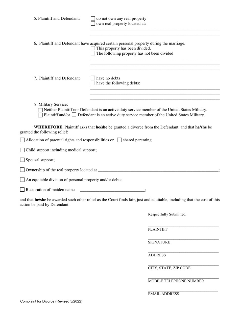 Complaint for Divorce - Cuyahoga County, Ohio, Page 3