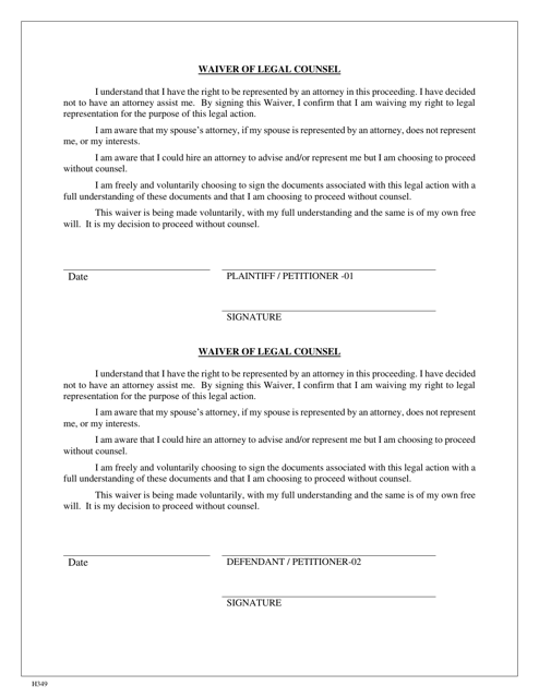 Form H349 Waiver of Legal Counsel - Cuyahoga County, Ohio