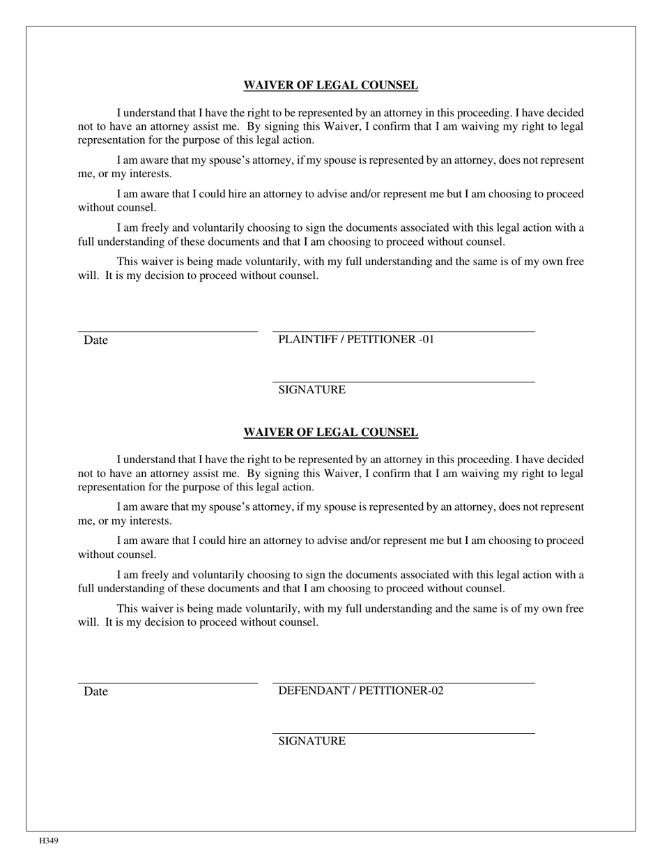 Form H349 Waiver of Legal Counsel - Cuyahoga County, Ohio, Page 1