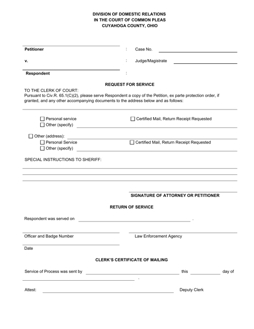 Request for Service - Cuyahoga County, Ohio Download Pdf