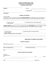 Document preview: Request for Service - Foreign Sheriff - Cuyahoga County, Ohio