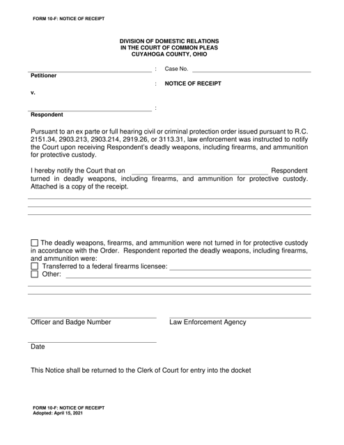 Form 10-F Notice of Receipt - Cuyahoga County, Ohio