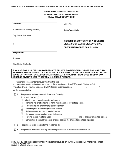 Form 10.01-O Motion for Contempt of a Domestic Violence or Dating Violence Civil Protection Order - Cuyahoga County, Ohio
