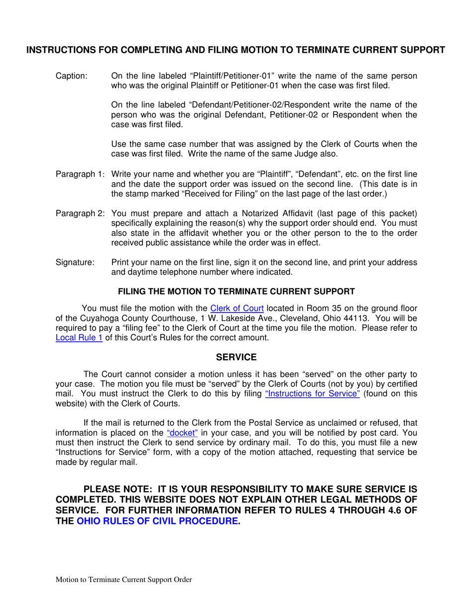 Motion to Terminate Support Order - Cuyahoga County, Ohio, Page 1