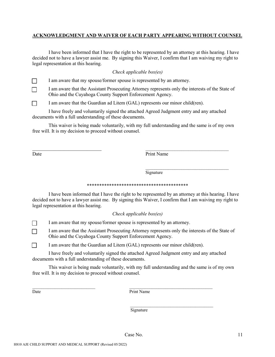 Form H810 - Fill Out, Sign Online and Download Fillable PDF, Cuyahoga ...