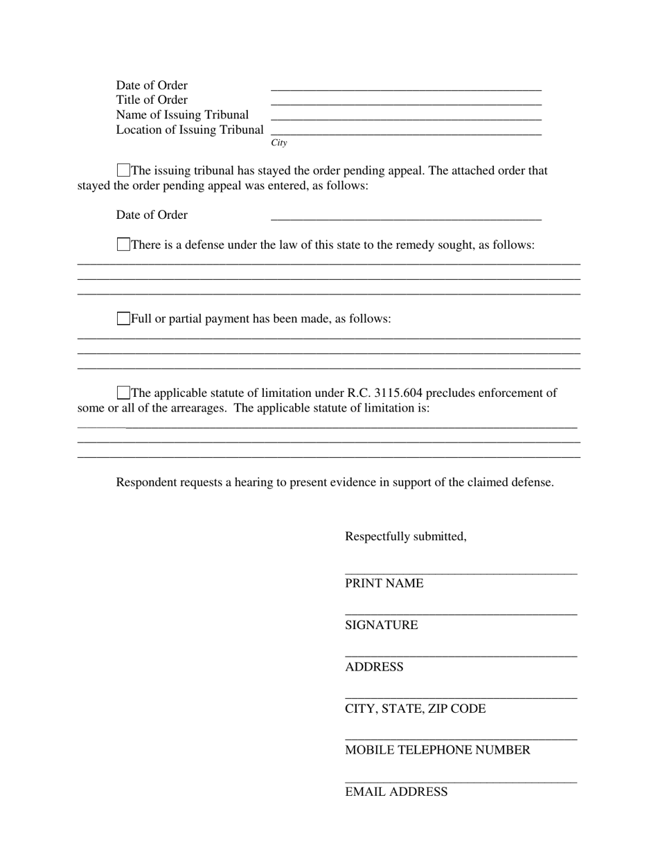 Request for Hearing to Contest Registration of Foreign Support Order - Cuyahoga County, Ohio, Page 2