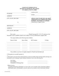 Document preview: Application to Review or Adopt Administrative Order for Child Support and Medical Support - Cuyahoga County, Ohio