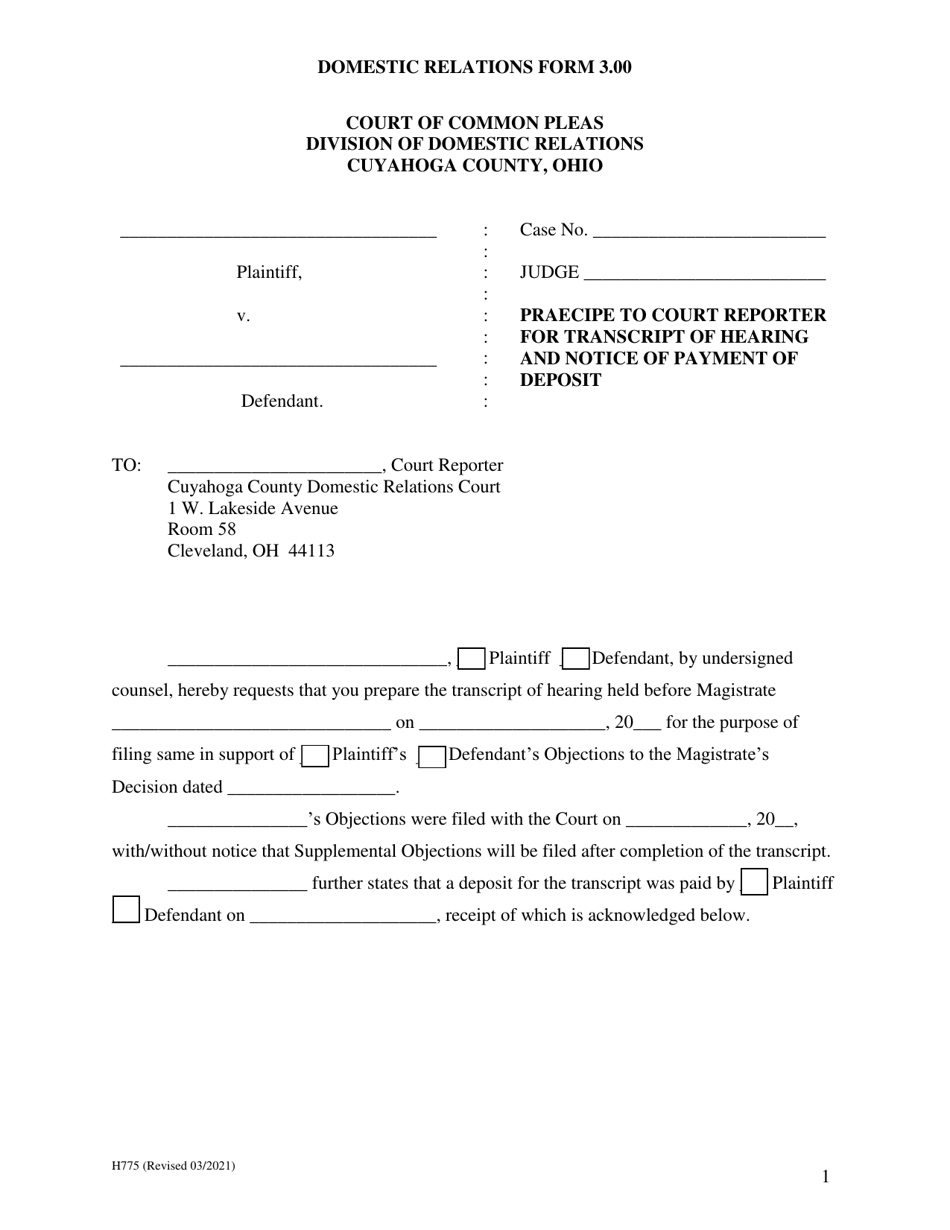 Domestic Relations Form 300 H775 Fill Out Sign Online And Download Fillable Pdf Cuyahoga 