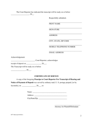 Domestic Relations Form 3.00 (H775) Praecipe to Court Reporter for Transcript of Hearing and Notice of Payment of Deposit - Cuyahoga County, Ohio, Page 2