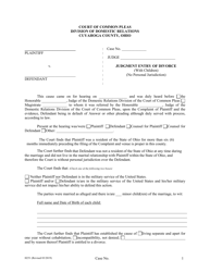 Document preview: Form H251 Judgment Entry of Divorce (With Children, No Personal Jurisdiction) - Cuyahoga County, Ohio