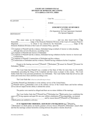 Document preview: Form H162 Judgment Entry of Divorce (No Children, No Separation Agreement, No Spousal Support) - Cuyahoga County, Ohio