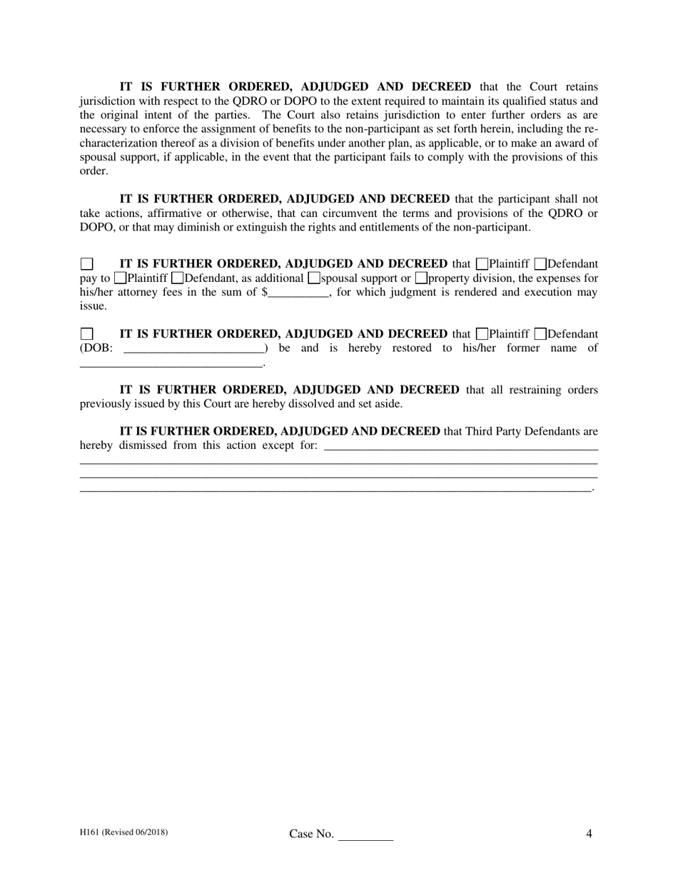 Form H161 Judgment Entry of Divorce (No Children, With Separation Agreement, No Spousal Support) - Cuyahoga County, Ohio, Page 4