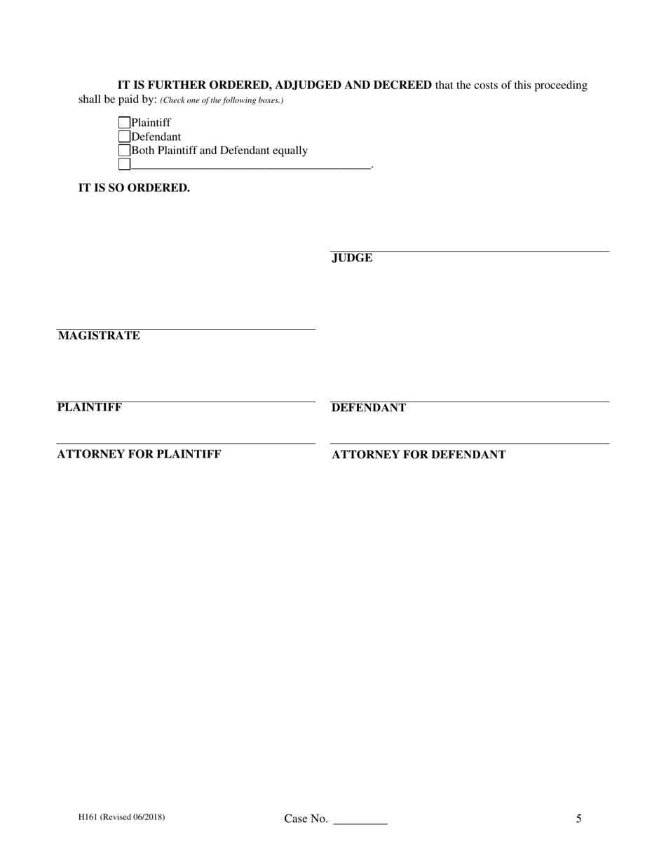 Form H161 Judgment Entry of Divorce (No Children, With Separation Agreement, No Spousal Support) - Cuyahoga County, Ohio, Page 5