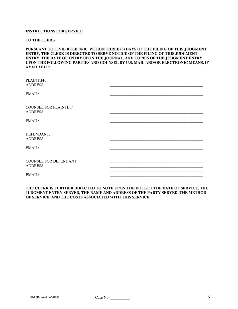 Form H161 Judgment Entry of Divorce (No Children, With Separation Agreement, No Spousal Support) - Cuyahoga County, Ohio, Page 6