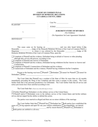 Form H950 Judgment Entry of Divorce (No Children, No Separation Agreement, With Spousal Support) - Cuyahoga County, Ohio