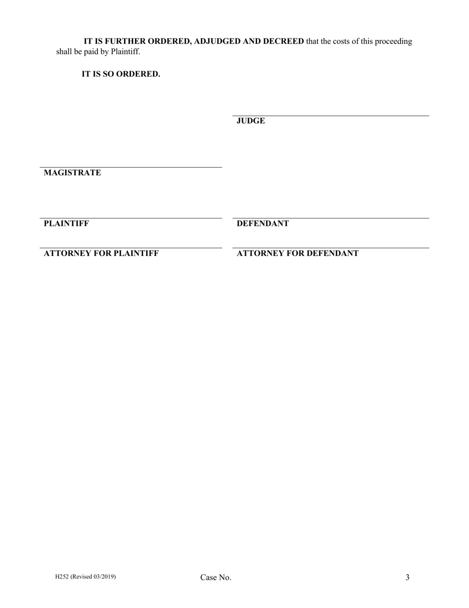 Form H252 Judgment Entry of Divorce (No Children, No Personal Jurisdiction) - Cuyahoga County, Ohio, Page 3