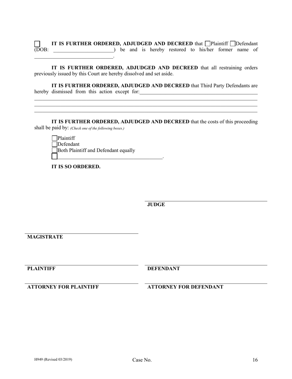 Form H949 Judgment Entry of Divorce (With Children, With Separation Agreement) - Cuyahoga County, Ohio, Page 16