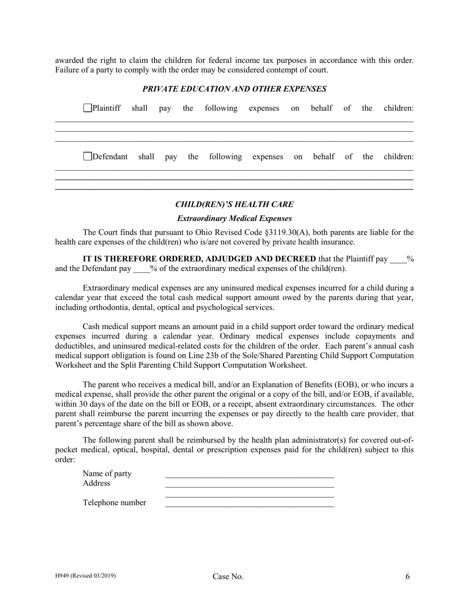 Form H949 Judgment Entry of Divorce (With Children, With Separation Agreement) - Cuyahoga County, Ohio, Page 6