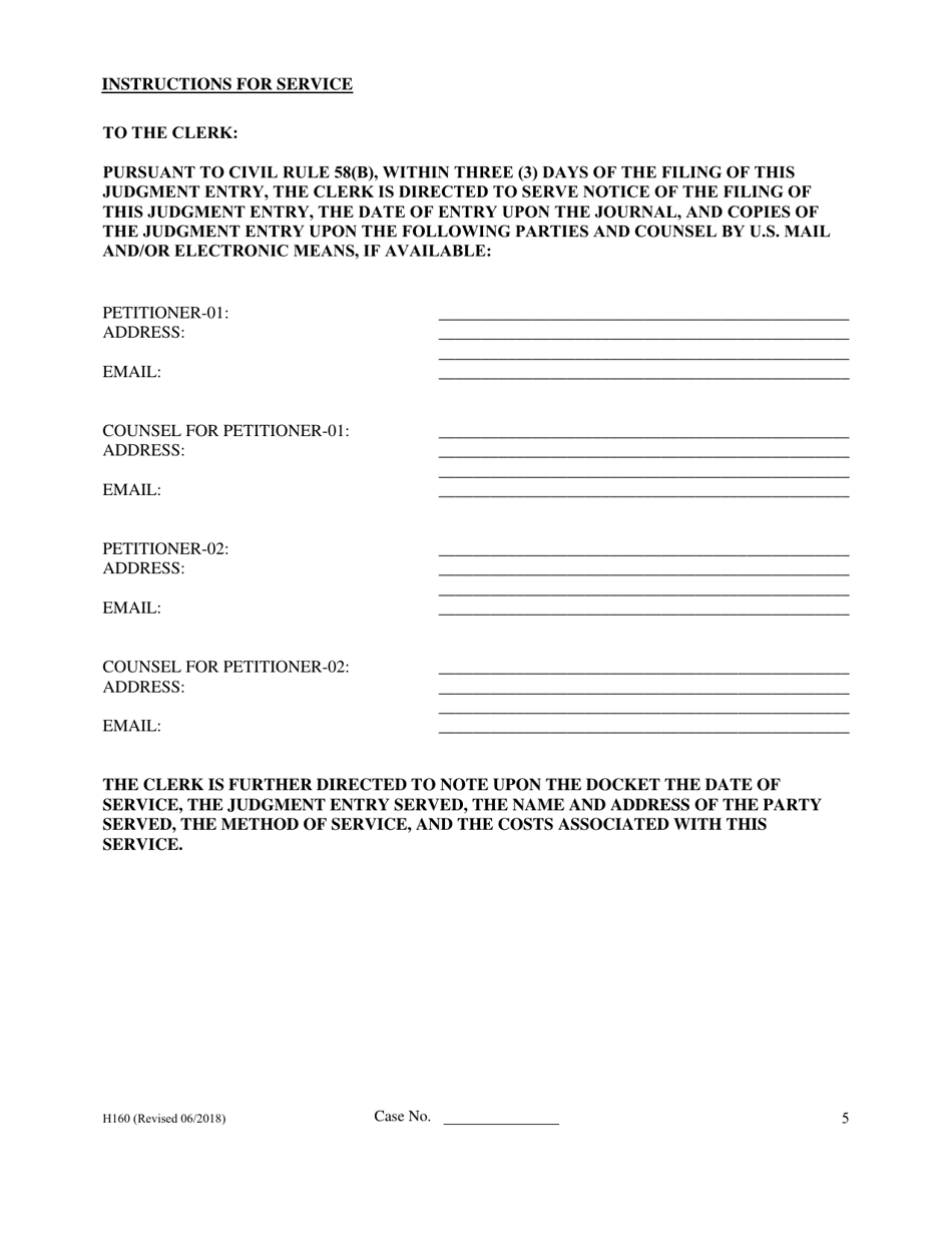 Form H160 Judgment Entry of Dissolution (No Children, No Spousal Support) - Cuyahoga County, Ohio, Page 5