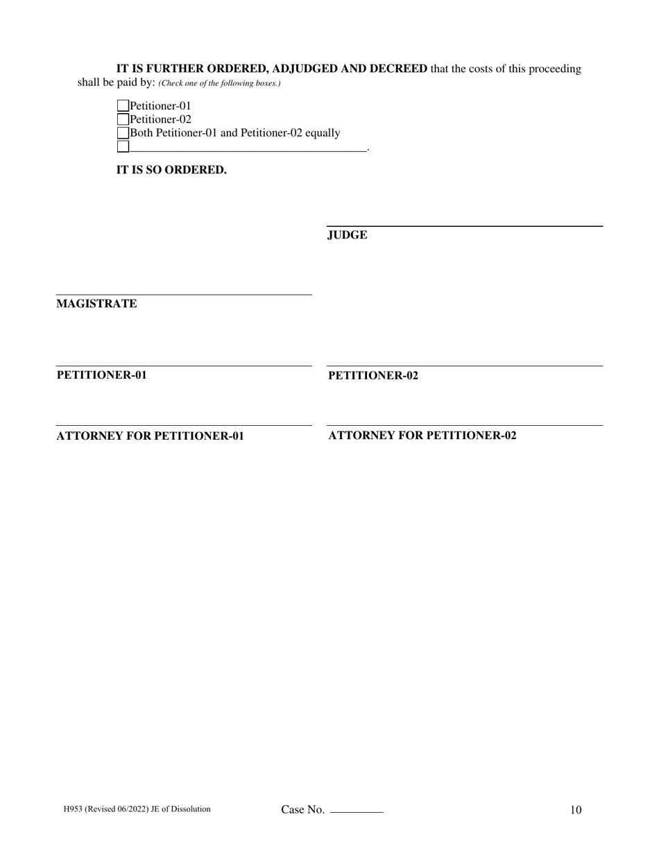 Form H953 Judgment Entry of Dissolution (No Children, With Spousal Support) - Cuyahoga County, Ohio, Page 10