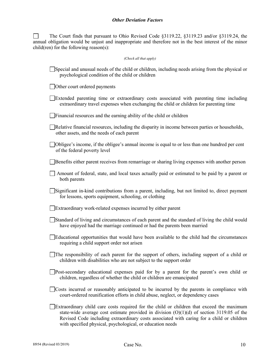Form H954 Judgment Entry of Dissolution (With Children) - Cuyahoga County, Ohio, Page 10