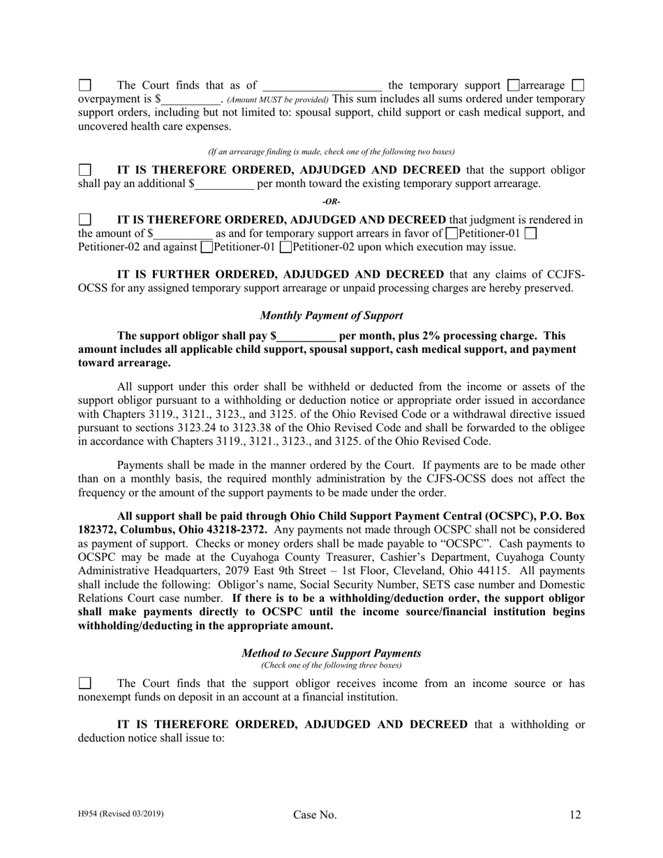 Form H954 Judgment Entry of Dissolution (With Children) - Cuyahoga County, Ohio, Page 12