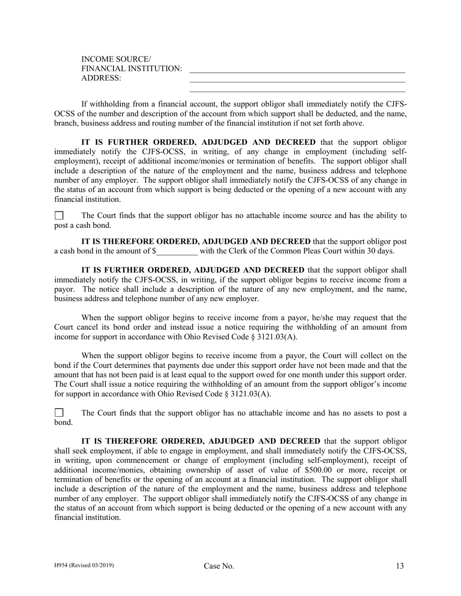 Form H954 Judgment Entry of Dissolution (With Children) - Cuyahoga County, Ohio, Page 13