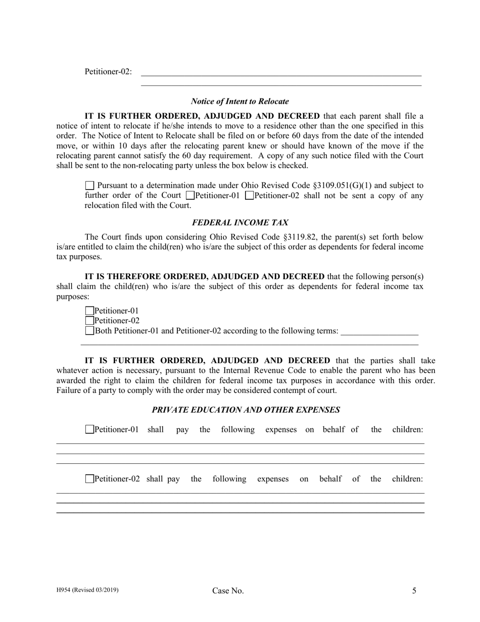 Form H954 Judgment Entry of Dissolution (With Children) - Cuyahoga County, Ohio, Page 5
