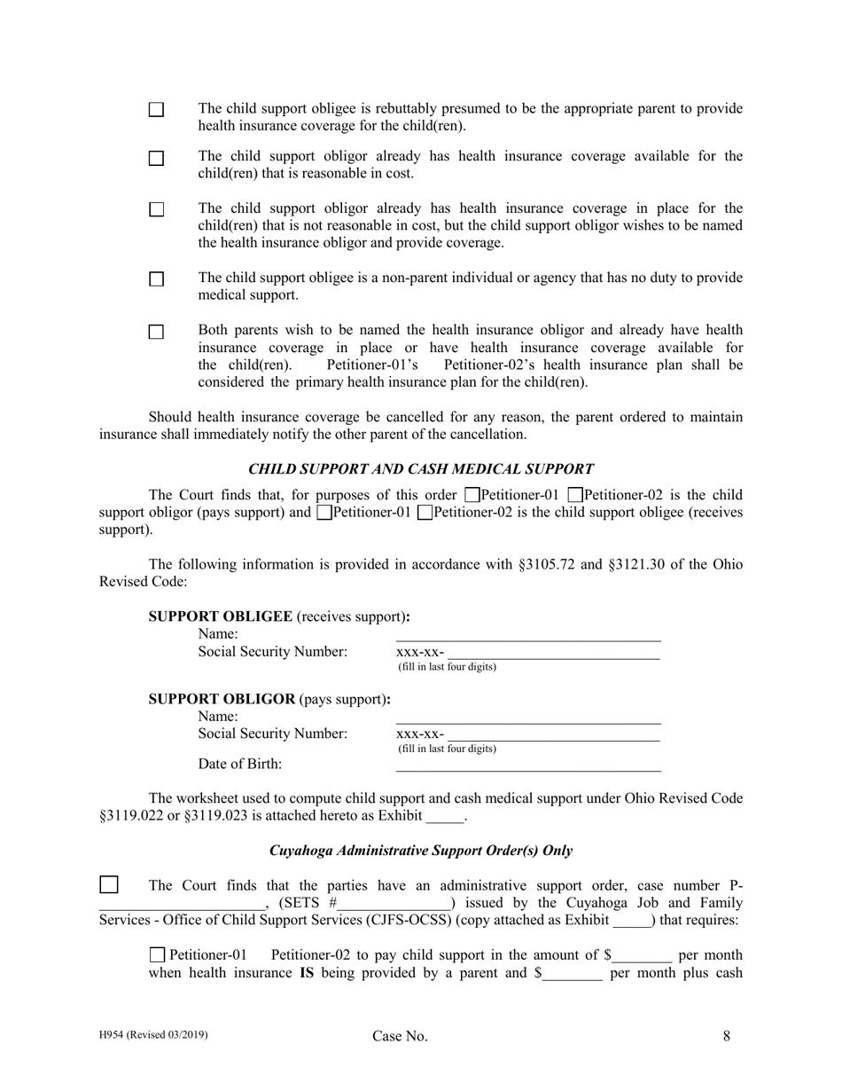 Form H954 Judgment Entry of Dissolution (With Children) - Cuyahoga County, Ohio, Page 8