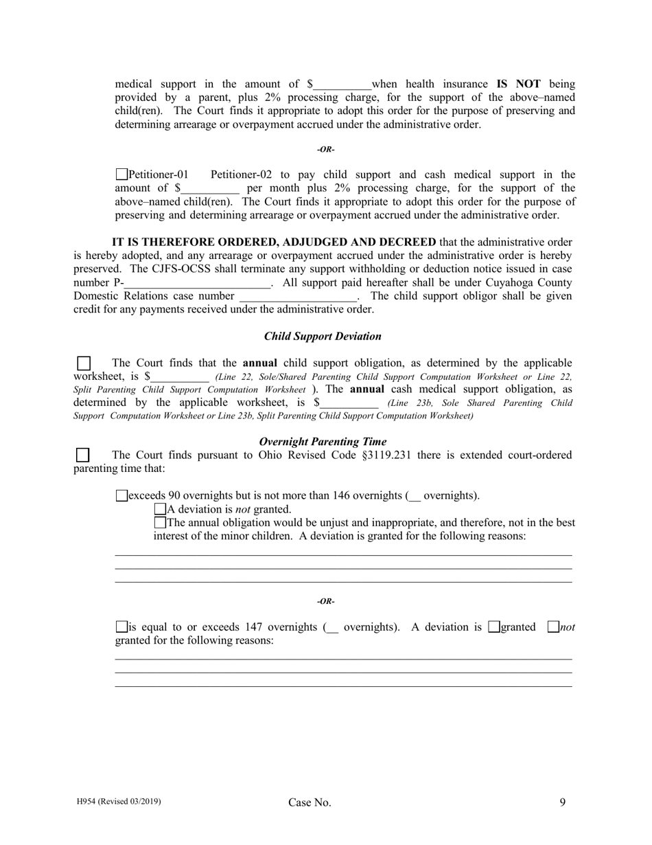 Form H954 Judgment Entry of Dissolution (With Children) - Cuyahoga County, Ohio, Page 9