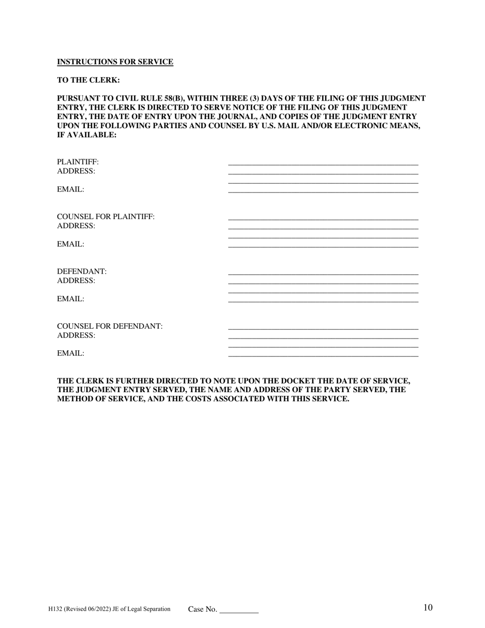 Form H132 Judgment Entry of Legal Separation (No Children, With Separation Agreement) - Cuyahoga County, Ohio, Page 10