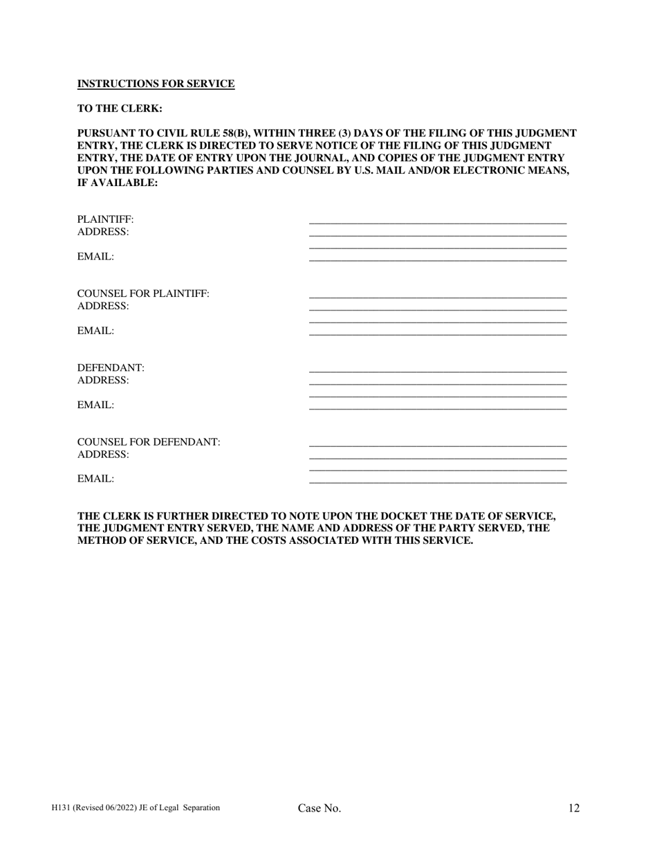Form H131 Judgment Entry of Legal Separation (No Children, No Separation Agreement) - Cuyahoga County, Ohio, Page 12