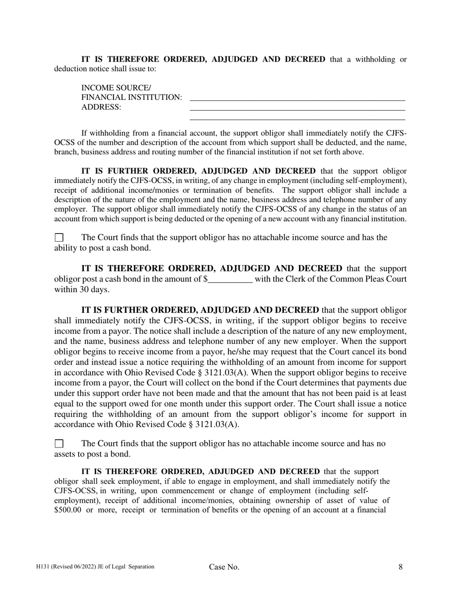 Form H131 Download Fillable PDF or Fill Online Judgment Entry of Legal