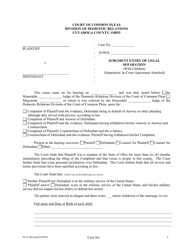 Document preview: Form H133 Judgment Entry of Legal Separation (With Children, With Separation Agreement) - Cuyahoga County, Ohio