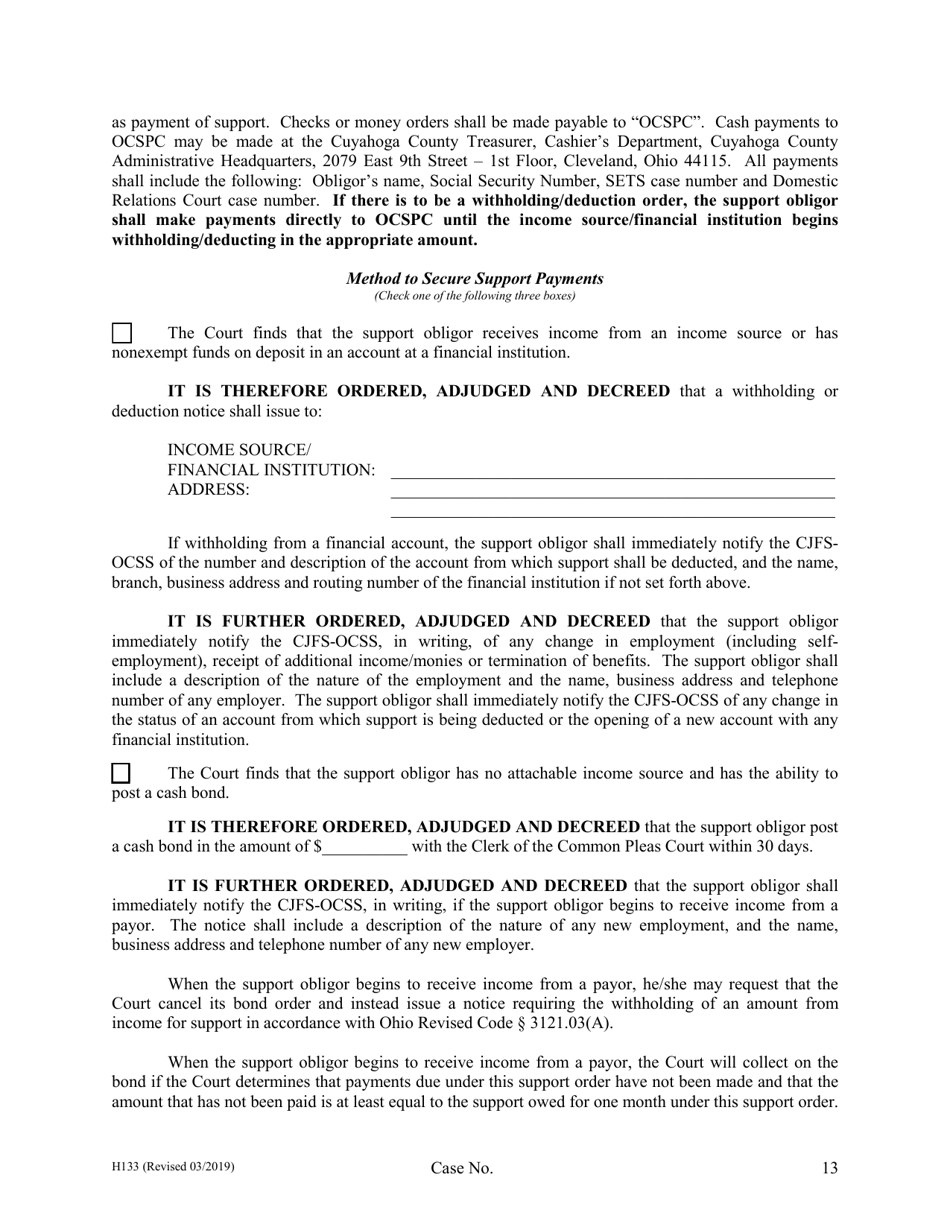 Form H133 Judgment Entry of Legal Separation (With Children, With Separation Agreement) - Cuyahoga County, Ohio, Page 13