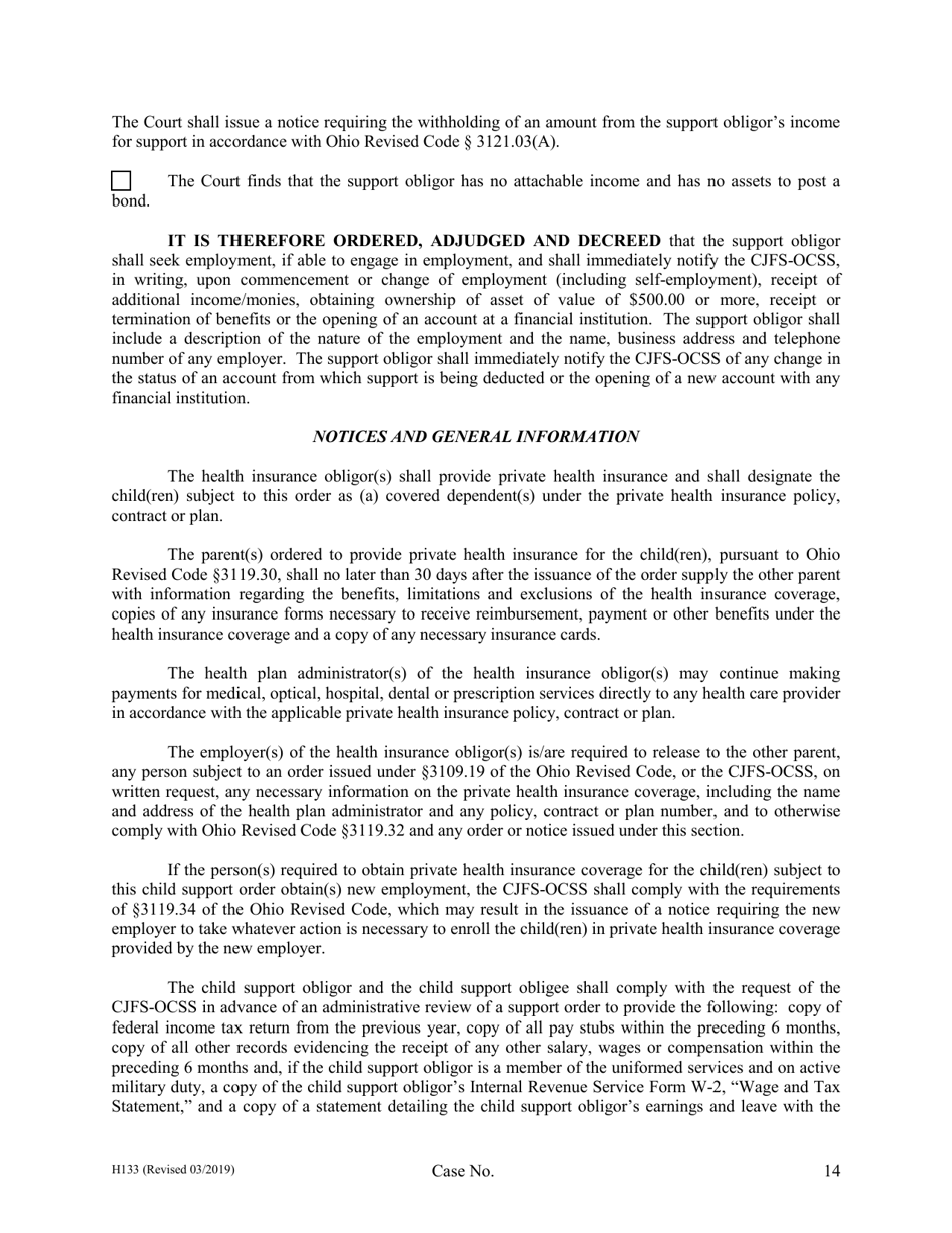 Form H133 Judgment Entry of Legal Separation (With Children, With Separation Agreement) - Cuyahoga County, Ohio, Page 14
